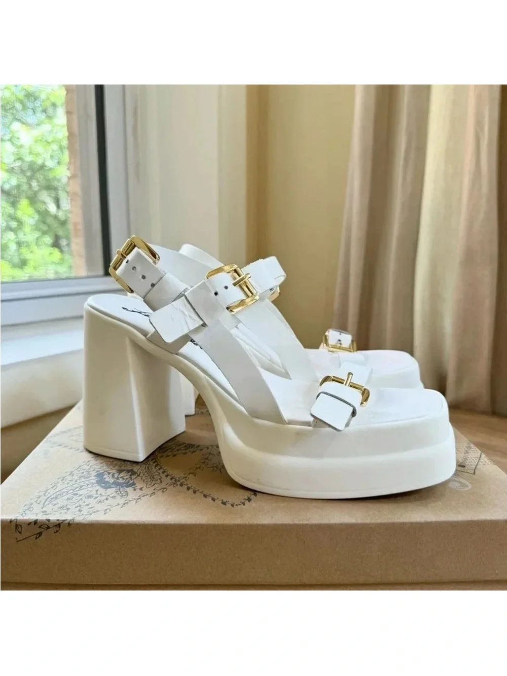 New Free People Pamela Double Stack Platform Heels White Womens 8